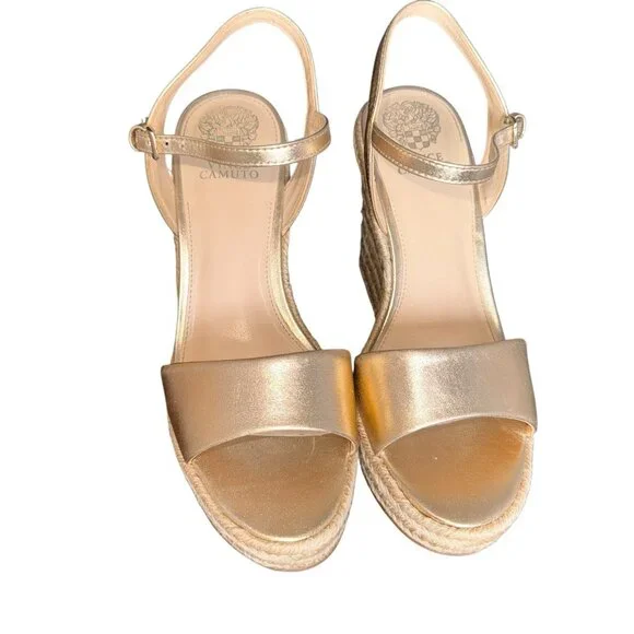 Vince Camuto Gold Espadrille Wedge Sandals Women’s 8.5M Stretch Strap Slip On - Picture 5 of 7